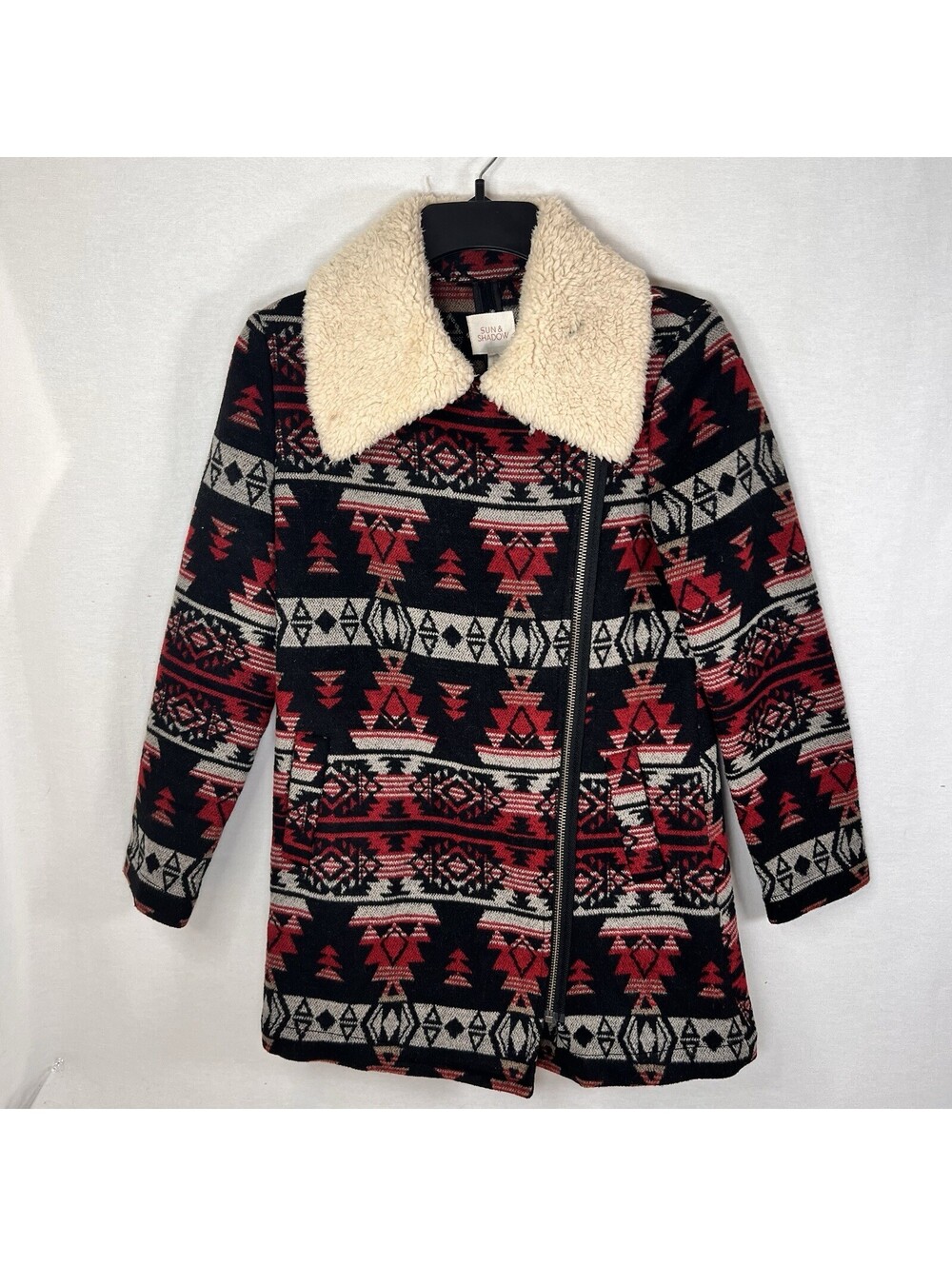 Sun & Shadow Aztec Sherpa Collar Jacket Women's X-Small  Southwest Boho Coat